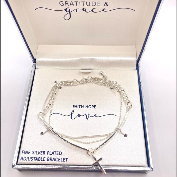 Gratitude & Grace Sterling Silver Plated Cross Bracelet - Picture 1 of 7